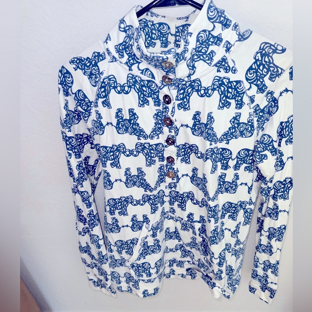 Lilly Pulitzer White and Blue Button-Front Pullover
